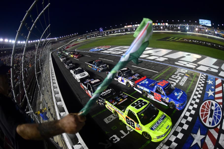 ThorSport's Ben Rhodes led the F-150s in fourth place in Friday night's NASCAR Truck race. ThorSport's Ben Rhodes led the F-150s in fourth place in Friday night's NASCAR Truck race.